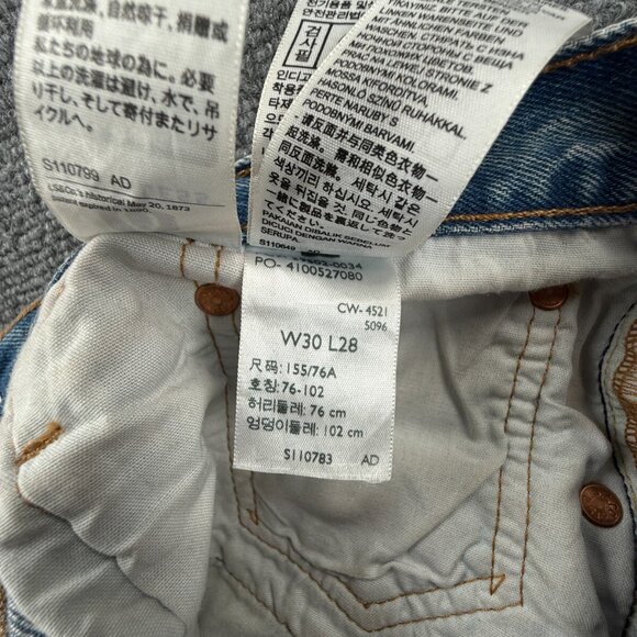 Levis Premium 501s Jeans Blue Denim Distressed Button Fly Women Straight Crop - Picture 16 of 16